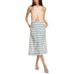 Joie Flippa Geo Print Cotton Midi Dress, Crossover Bodice, Pockets, Sz 4